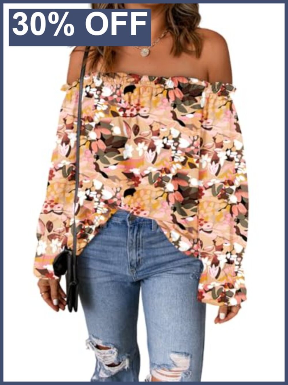 Women's Off Shoulder Chiffon Blouse Long Sleeve Ruffle Casual Loose Fit